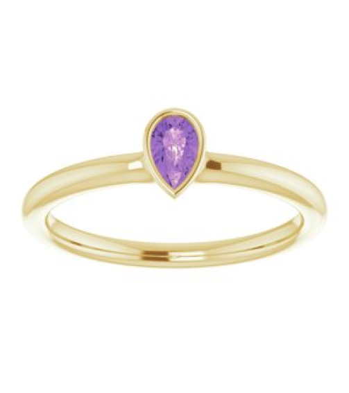 72129 Ring Set 14K Yellow Natural Amethyst Pear 5 X 3 Mm Polished Natural Amethyst Stackable Ring