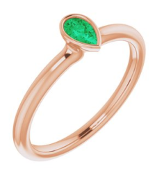 72129 Ring Set 14K Rose Lab-Grown Emerald Pear 5 X 3 Mm Polished Lab-Grown Emerald Stackable Ring