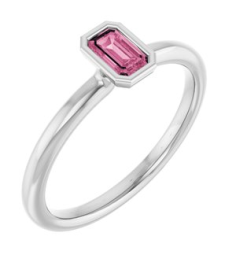 72129 Ring Set 14K White Natural Pink Tourmaline Emerald 5 X 3 Mm Polished Natural Pink Tourmaline Stackable Ring