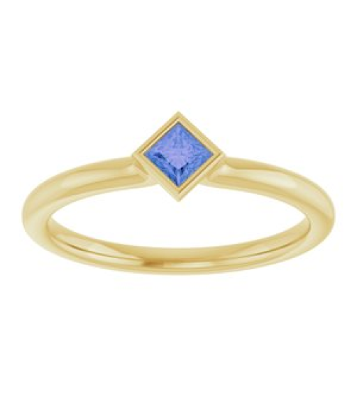 72129 Ring Set 14K Yellow Natural Tanzanite Square 3 X 3 Mm Polished Natural Tanzanite Stackable Ring