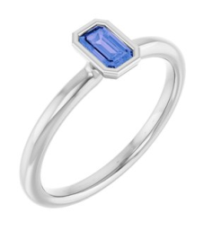72129 Ring Set Sterling Silver Natural Tanzanite Emerald 5 X 3 Mm Polished Natural Tanzanite Stackable Ring
