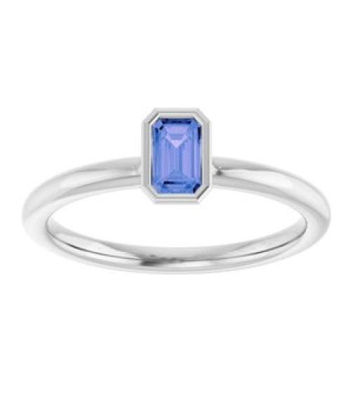 72129 Ring Set Sterling Silver Natural Tanzanite Emerald 5 X 3 Mm Polished Natural Tanzanite Stackable Ring