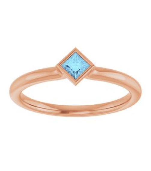 72129 Ring Set 14K Rose Natural Aquamarine Square 3 X 3 Mm Polished Natural Aquamarine Stackable Ring