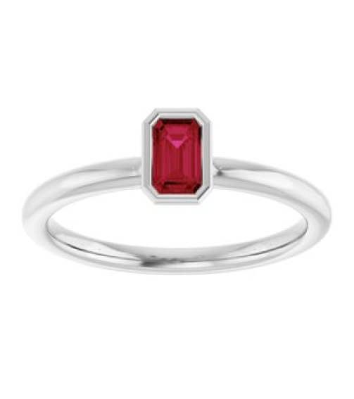 72129 Ring Set 14K White Lab-Grown Ruby Emerald 5 X 3 Mm Polished Lab-Grown Ruby Stackable Ring