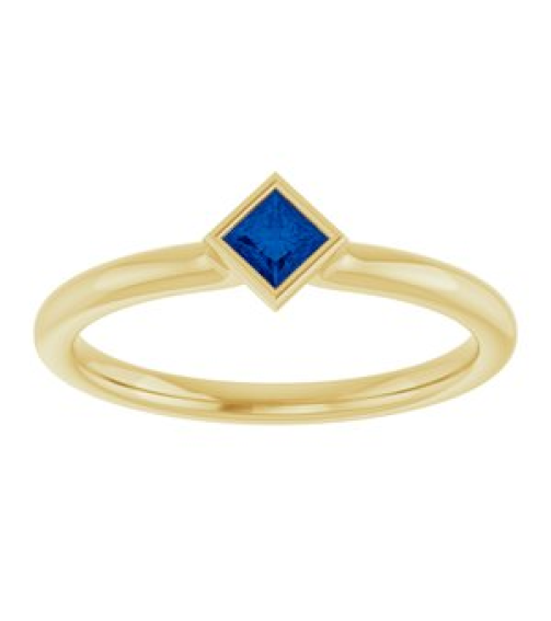72129 Ring Set 14K Yellow Lab-Grown Blue Sapphire Square 3 X 3 Mm Polished Lab-Grown Blue Sapphire Stackable Ring