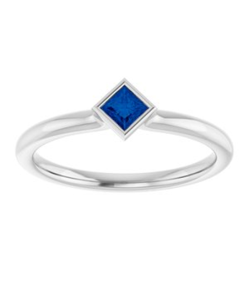72129 Ring Set 14K White Natural Blue Sapphire Square 3 X 3 Mm Polished Natural Blue Sapphire Stackable Ring