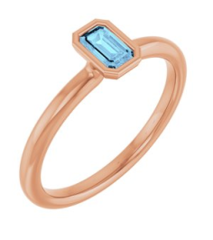 72129 Ring Set 14K Rose Natural Aquamarine Emerald 5 X 3 Mm Polished Natural Aquamarine Stackable Ring