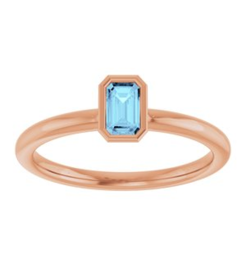 72129 Ring Set 14K Rose Natural Aquamarine Emerald 5 X 3 Mm Polished Natural Aquamarine Stackable Ring