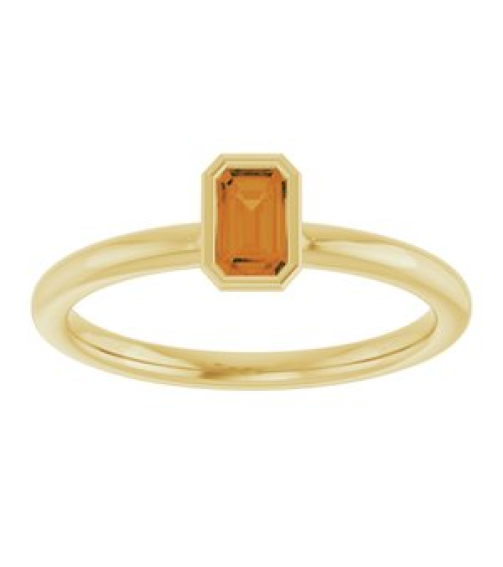 72129 Ring Set 14K Yellow Natural Citrine Emerald 5 X 3 Mm Polished Natural Citrine Stackable Ring