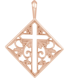 R42397 Pendant 14K Rose 23.39 X 18 Mm Polished Ornate Pierced Cross Pendant