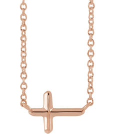 R42389 Necklace 14K Rose 11 X 7 Mm 18 In Polished Sideways Cross Necklace