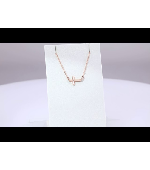 R42389 Necklace 14K Rose 11 X 7 Mm 15 In Polished Sideways Cross Necklace