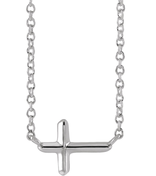 R42389 Necklace 14K White 11 X 7 Mm 15 In Polished Sideways Cross Necklace