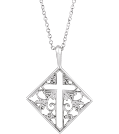 R42397 Necklace Sterling Silver 23.39 X 18 Mm 16-18 In Polished Ornate Pierced Cross Necklace