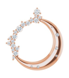 87260 Pendant Set 14K Rose Round Natural Diamond Natural Diamond I1, G-H Polished Scattered 14 Ctw Natural Diamond Crescent Moon Pendant