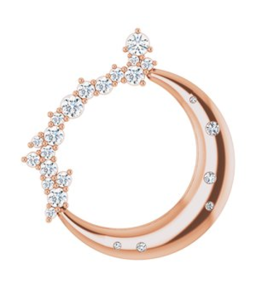 87260 Pendant Set 14K Rose Round Natural Diamond Natural Diamond I1, G-H Polished Scattered 14 Ctw Natural Diamond Crescent Moon Pendant