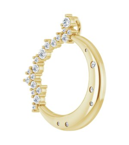 87260 Pendant Set 14K Yellow Round Natural Diamond Natural Diamond I1, G-H Polished Scattered 14 Ctw Natural Diamond Crescent Moon Pendant