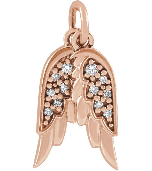 87226 Pendant Set 14K Rose 12 X 3.74 Mm Polished .03 Ctw Natural Diamond Angel Wings Pendant