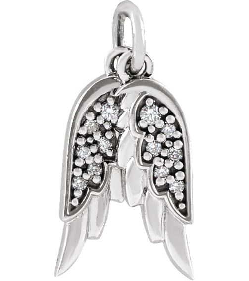 87226 Pendant Set 14K White 12 X 3.74 Mm Polished .03 Ctw Natural Diamond Angel Wings Pendant