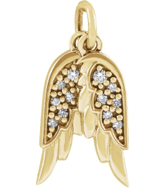 87226 Pendant Set 14K Yellow 12 X 3.74 Mm Polished .03 Ctw Natural Diamond Angel Wings Pendant