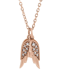 87226 Necklace Set 14K Rose 12.27 X 3.74 Mm 16-18 In Polished .03 Ctw Natural Diamond Angel Wings Necklace