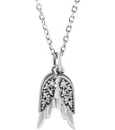 87226 Necklace Set 14K White 12.27 X 3.74 Mm 16-18 In Polished .03 Ctw Natural Diamond Angel Wings Necklace