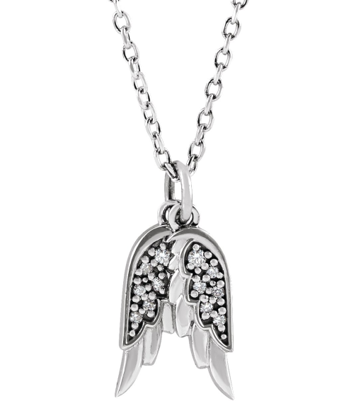 87226 Necklace Set 14K White 12.27 X 3.74 Mm 16-18 In Polished .03 Ctw Natural Diamond Angel Wings Necklace