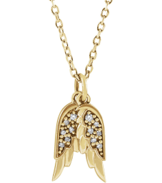 87226 Necklace Set 14K Yellow 12.27 X 3.74 Mm 16-18 In Polished .03 Ctw Natural Diamond Angel Wings Necklace