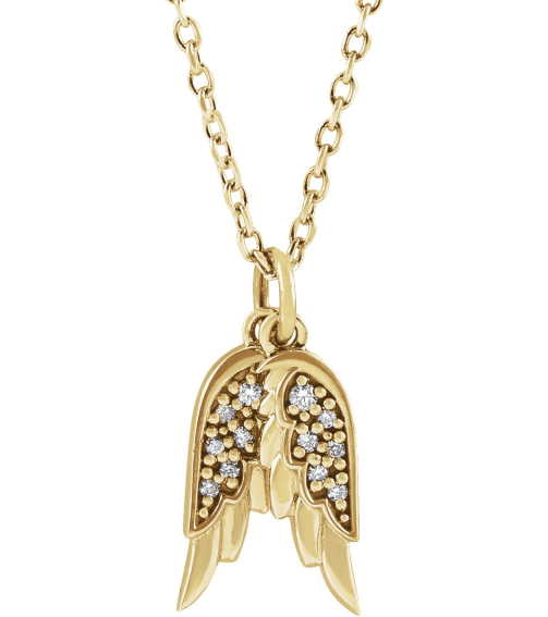 87226 Necklace Set 14K Yellow 12.27 X 3.74 Mm 16-18 In Polished .03 Ctw Natural Diamond Angel Wings Necklace