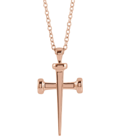 R42392 Necklace 14K Rose 28 X 14.71 Mm 18 In Polished Nail Cross Necklace