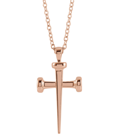 R42392 Necklace 14K Rose 28 X 14.71 Mm 24 In Polished Nail Cross Necklace