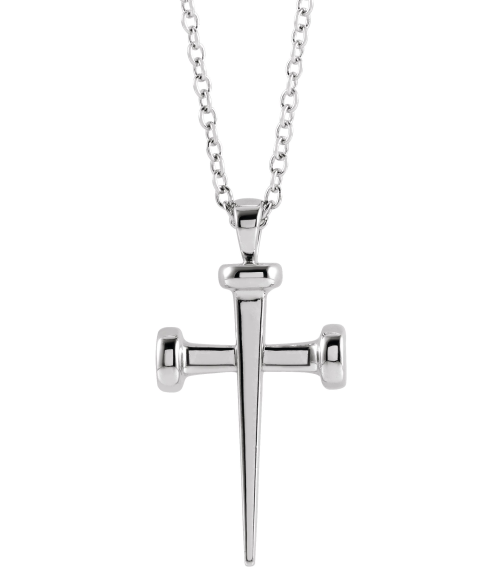 R42392 Necklace 14K White 28 X 14.71 Mm 18 In Polished Nail Cross Necklace