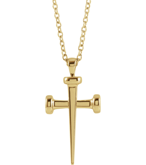 R42392 Necklace 14K Yellow 28 X 14.71 Mm 18 In Polished Nail Cross Necklace