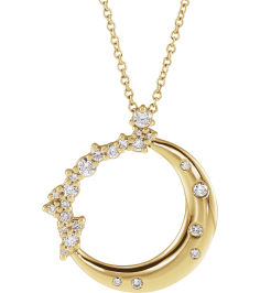 87260 Necklace Set 14K Yellow Round Natural Diamond Natural Diamond I1, G-H 16-18 In Polished Scattered 14 Ctw Natural Diamond Crescent Moon Necklace