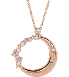 87260 Necklace Set 14K Rose Round Natural Diamond Natural Diamond I1, G-H 16-18 In Polished Scattered 14 Ctw Natural Diamond Crescent Moon Necklace
