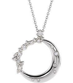 87260 Necklace Set Platinum Round Natural Diamond Natural Diamond Si2-Si3, G-H 16-18 In Polished Scattered 14 Ctw Natural Diamond Crescent Moon Necklace