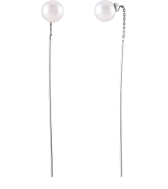 653645 Earring 14K White 59 X 1 Mm Pair Backless Polished White Freshwater Cultured Pearl Threader Earrings