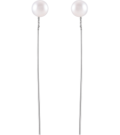653645 Earring 14K White 59 X 1 Mm Pair Backless Polished White Freshwater Cultured Pearl Threader Earrings
