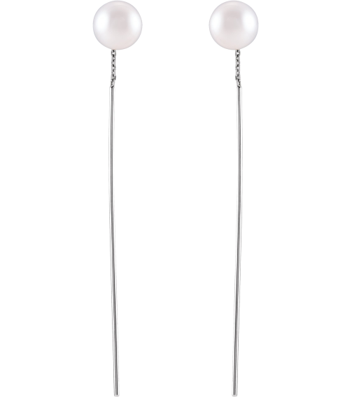 653645 Earring 14K White 59 X 1 Mm Pair Backless Polished White Freshwater Cultured Pearl Threader Earrings