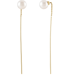 653645 Earring 14K Yellow 59 X 1 Mm Pair Backless Polished White Freshwater Cultured Pearl Threader Earrings