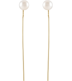 653645 Earring 14K Yellow 59 X 1 Mm Pair Backless Polished White Freshwater Cultured Pearl Threader Earrings