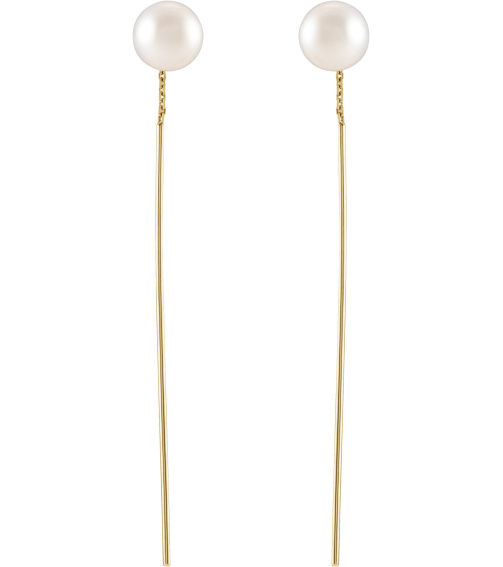 653645 Earring 14K Yellow 59 X 1 Mm Pair Backless Polished White Freshwater Cultured Pearl Threader Earrings