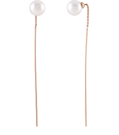 653645 Earring 14K Rose 59 X 1 Mm Pair Backless Polished Cultured White Freshwater Pearl Threader Earrings
