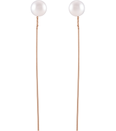 653645 Earring 14K Rose 59 X 1 Mm Pair Backless Polished Cultured White Freshwater Pearl Threader Earrings