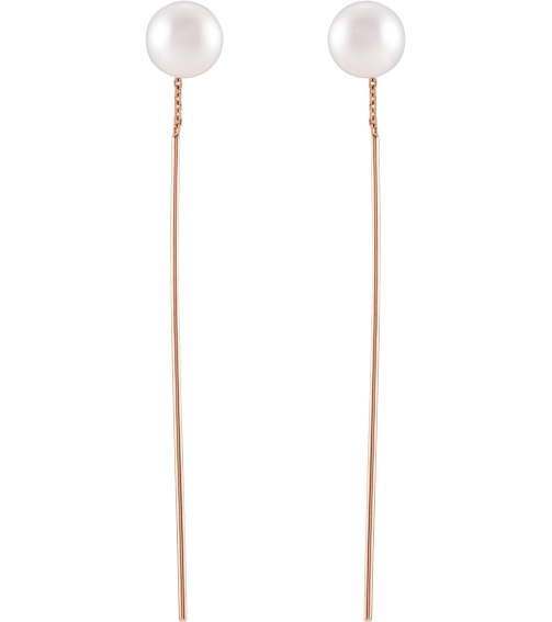 653645 Earring 14K Rose 59 X 1 Mm Pair Backless Polished Cultured White Freshwater Pearl Threader Earrings