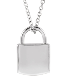 87184 Necklace 14K White 12.02 X 8 Mm 16-18 In Polished Engravable Lock Necklace