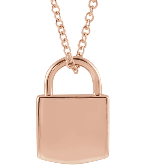 87184 Necklace 14K Rose 12.02 X 8 Mm 16-18 In Polished Engravable Lock Necklace
