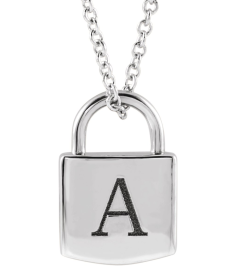 87184 Necklace Sterling Silver 12.02 X 8 Mm 16-18 In Polished Engravable Lock Necklace