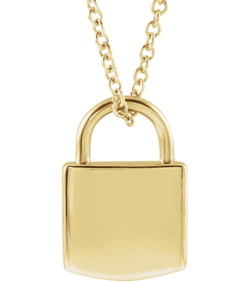 87184 Necklace 14K Yellow 12.02 X 8 Mm 16-18 In Polished Engravable Lock Necklace