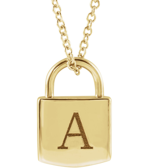 87184 Necklace 14K Yellow 12.02 X 8 Mm 16-18 In Polished Engravable Lock Necklace